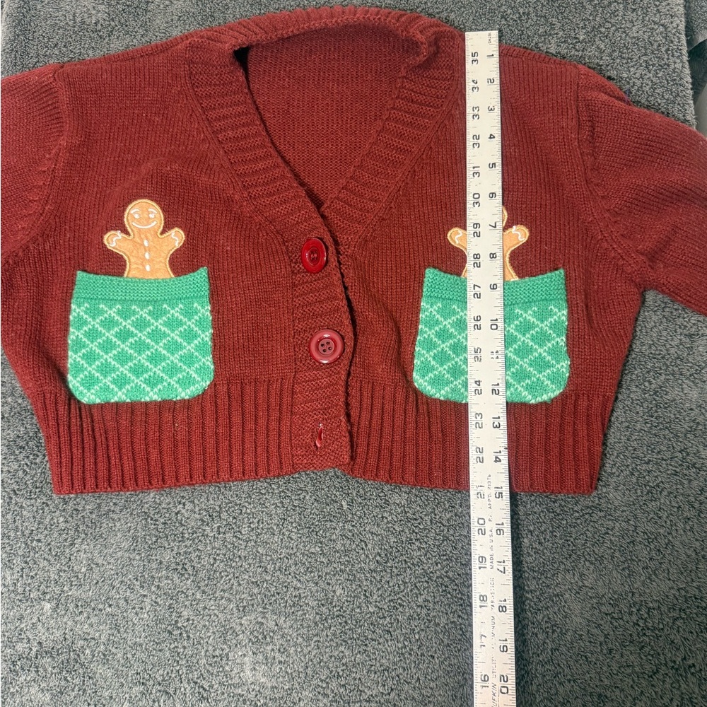 Women's Red Christmas Cardigan Sweater with Green Accents‎ - Picture 4 of 4